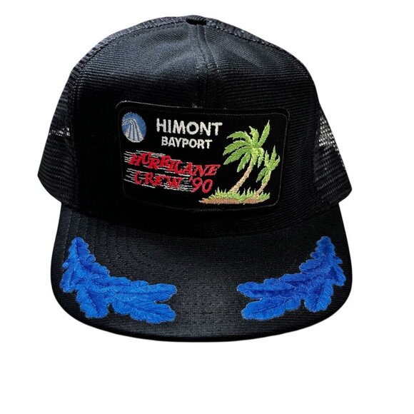 Vintage SnapBack Hat Hurricane Crew 90’s Black Trucker Hat - Picture 1 of 3